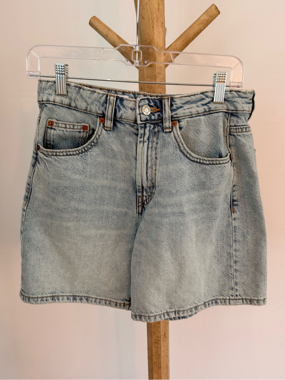 Zara TRF Mid-Rise Light Blue Denim Shorts